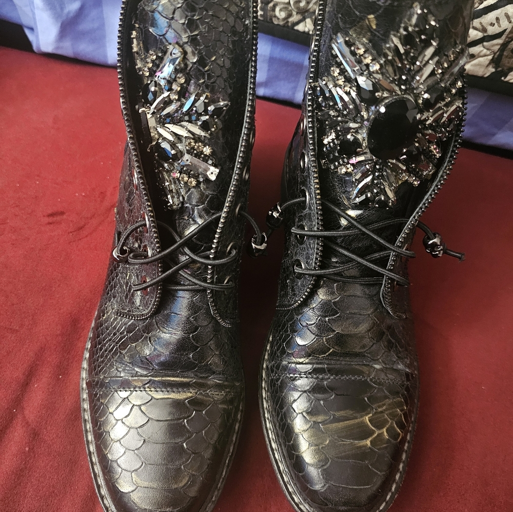 Womens Vince CAMUTO Black Embellished Lace-Up Boots